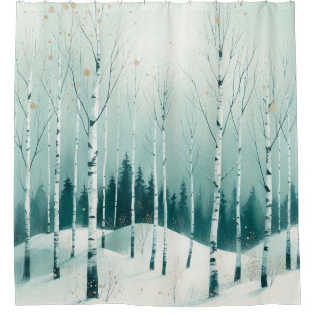 Serene Winter Birch Forest Duschvorhang (Vorderseite)