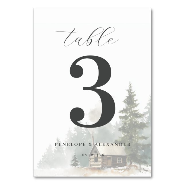 Serene Winter Cabin Scene Tischnummer (Vorderseite)