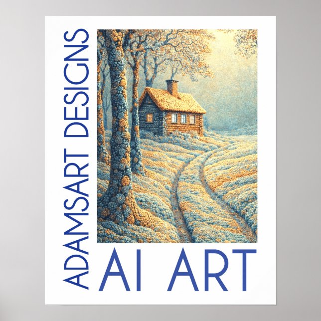 Serene Winter Cottage Landscape AI Art Poster (Vorne)
