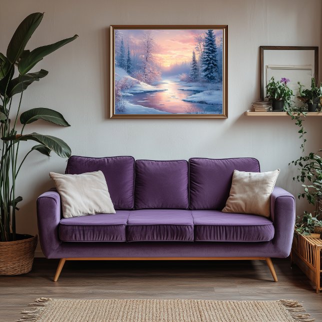 Serene Winter Landschaft mit schneebedeckten Bäume Leinwanddruck (Winter Landscape Artwork)