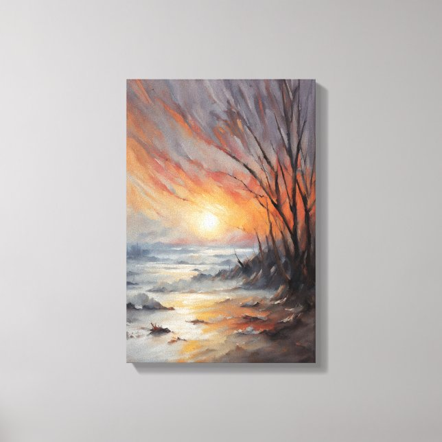 Serene Winter Sunset - Natur Landschaft Kunst, Dic Leinwanddruck (Vorderseite)