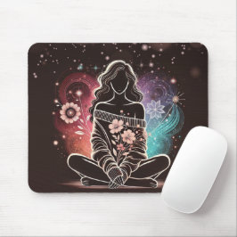 Serene Woman in einem kosmischen Blumentraum Mousepad