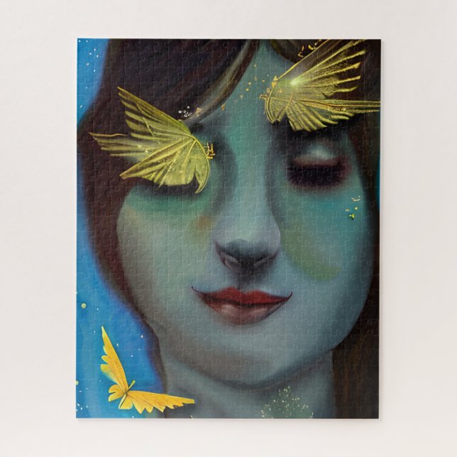 Serene Woman mit Gold Fairylike Butterflies (Vertikal)