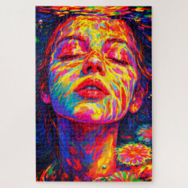 Serene Woman Underwater Rainbow Colors Impasto