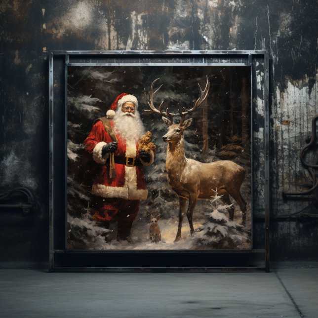 Serene Woodland Black Santa & Deer Poster (Von Creator hochgeladen)