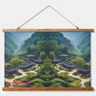 Serene Zen Garden Landscape Tapestry  Wandteppich Mit Holzrahmen