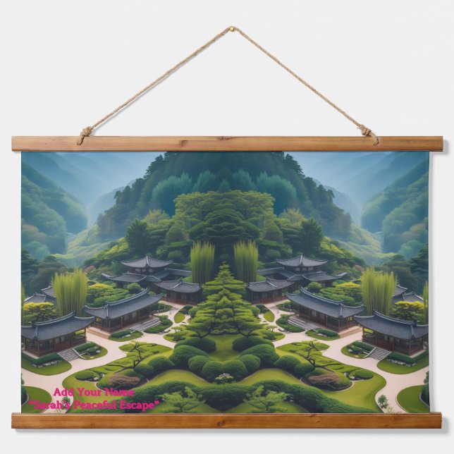 Serene Zen Garden Landscape Tapestry  Wandteppich Mit Holzrahmen (Vorne)