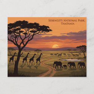 Serengeti-Nationalpark Sonnenuntergang Reise-Postk Postkarte