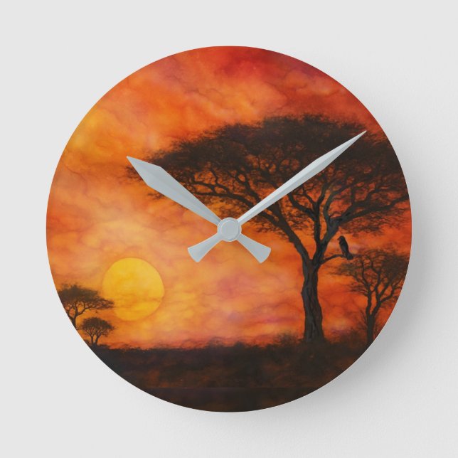 Serengeti Savanna Sunset Ink art  Runde Wanduhr (Vorderseite)