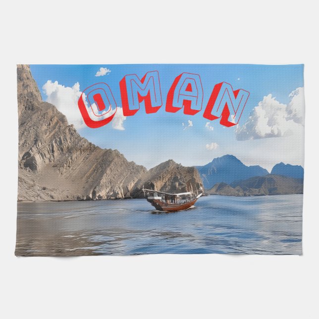 Serengewässer und majestätische Omani-Berge Geschirrtuch (Horizontal)