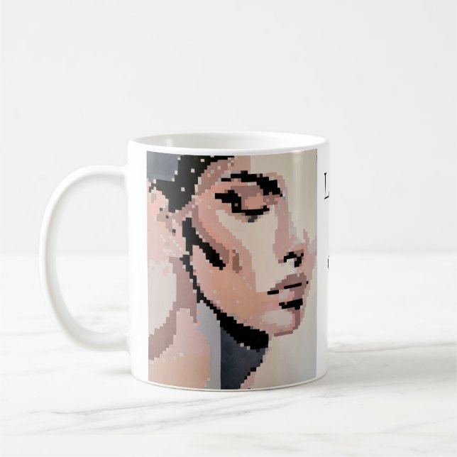 Sérénité Portrait Moderne Neutre Pixel Art Kaffeetasse (Links)