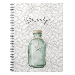 Serenity Beach Weiße Koralle Seestern Flasche Notizblock