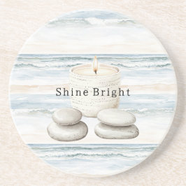 Serenity Blue Beach Ocean Candle Rocks Getränkeuntersetzer