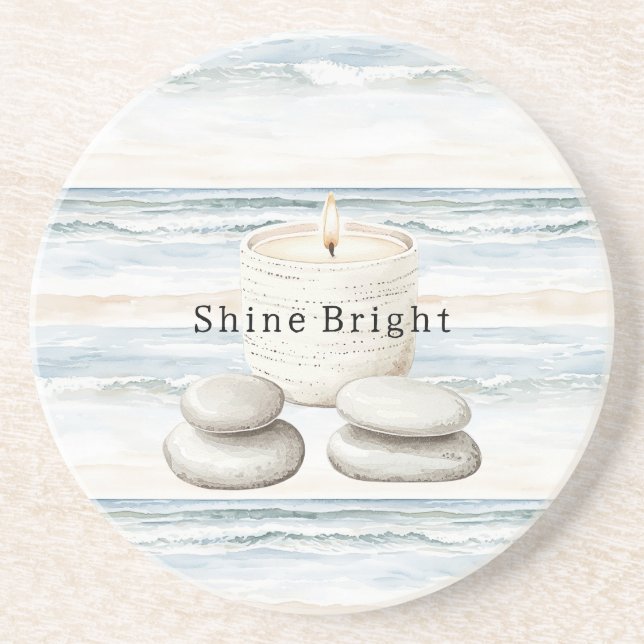 Serenity Blue Beach Ocean Candle Rocks Getränkeuntersetzer (Vorne)
