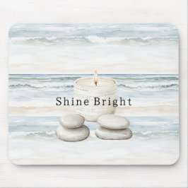 Serenity Blue Beach Ocean Candles Rocks Mousepad