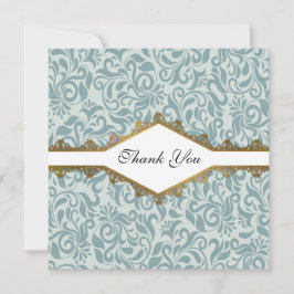 Serenity Blue Brocade Gold Lace Wedding Dankeskarte