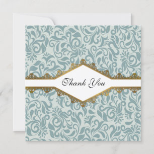 Serenity Blue Brocade Gold Lace Wedding Dankeskarte