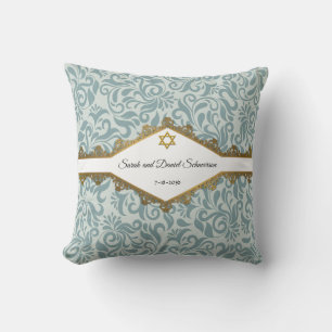 Serenity Blue Brocade Gold Lace Wedding-Geschenk Kissen