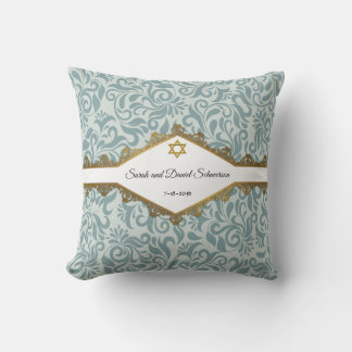 Serenity Blue Brocade Gold Lace Wedding-Geschenk Kissen