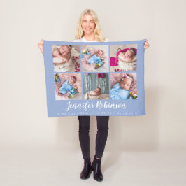 Serenity Blue Mit Monogramm Birth Stat FotoCollage Fleecedecke