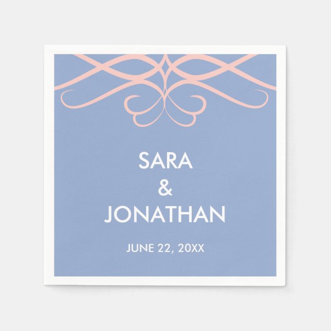 Serenity Blue, Rose Quartz Schnörkel Wedding Serviette (Vorderseite)