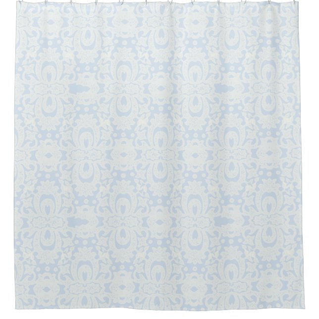 Serenity Blue Shabby Chic Floral Damask Muster Duschvorhang (Vorderseite)