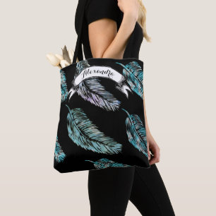 Serenity Blue und Lila Wasserfarbenwelt Feaather Tasche