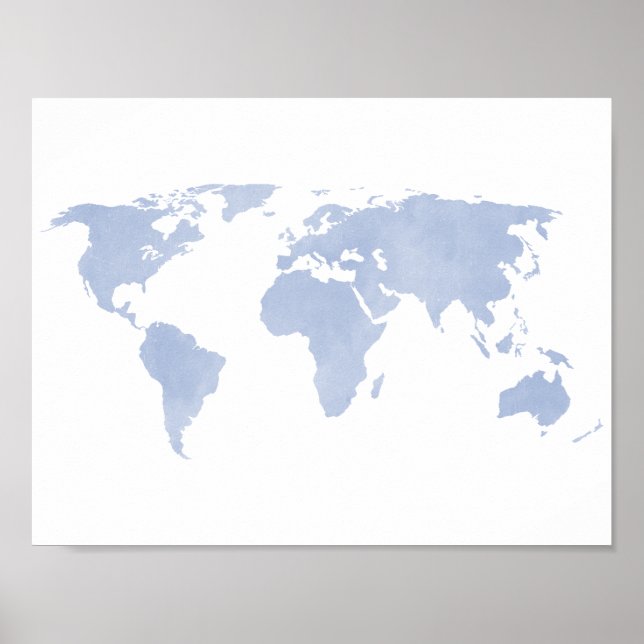 Serenity Blue World Map Poster (Vorne)