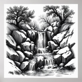 Serenity Falls: Wasserfall Wasserfall Holzkohle Ar Poster