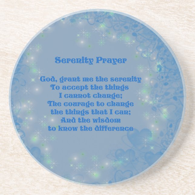 Serenity Gebet Blue Hearts Inspiration Sandstein Untersetzer (Vorne)