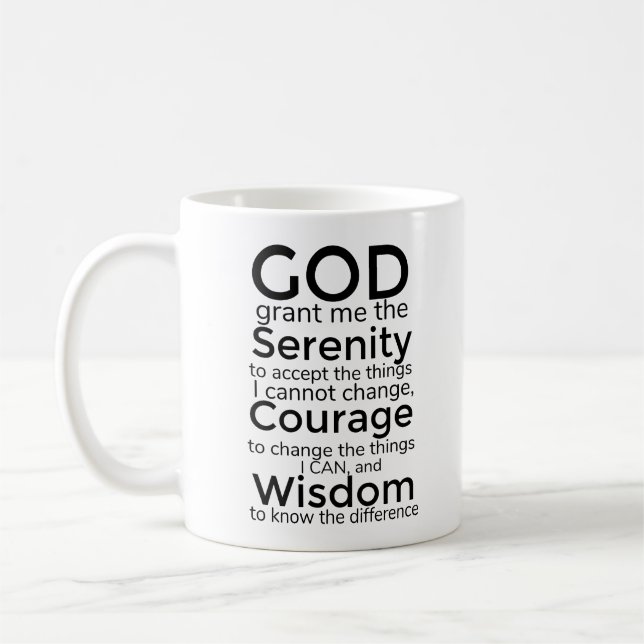 Serenity Gebet in schwarzem Schriftart Kaffee Tass Kaffeetasse (Links)
