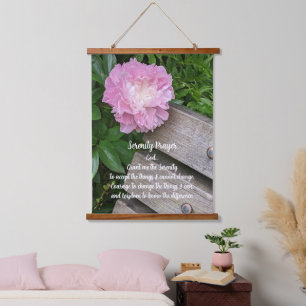 Serenity Gebet Pink Peony Floral Wandteppich Mit Holzrahmen