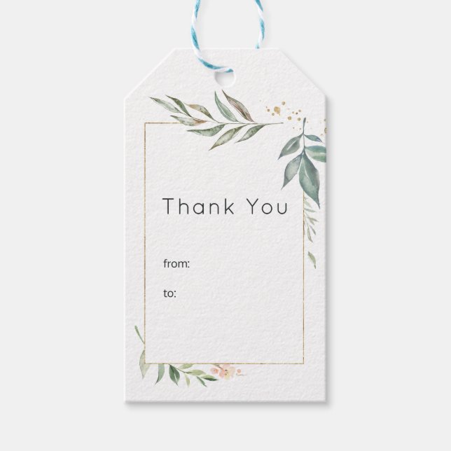 Serenity Gold and Greenery Geometric Wedding Geschenkanhänger (Vorderseite)