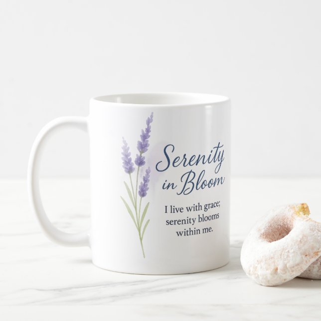 Serenity in Bloom — Mug Kaffeetasse (Mit Donut)