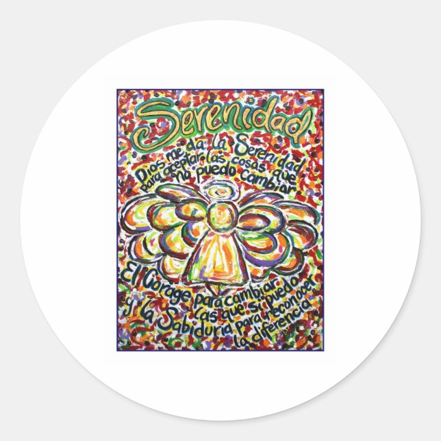 Serenity Prayer Angel (spanischer Text) Runder Aufkleber (Vorderseite)