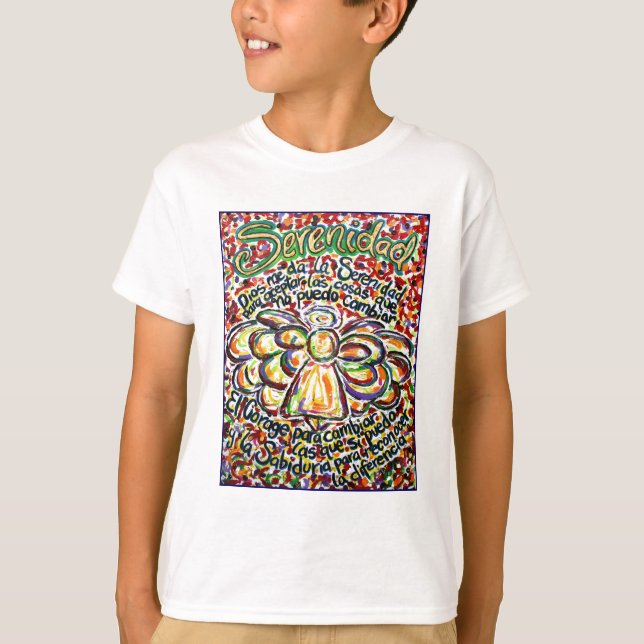 Serenity Prayer Angel (spanischer Text) T-Shirt (Vorderseite)
