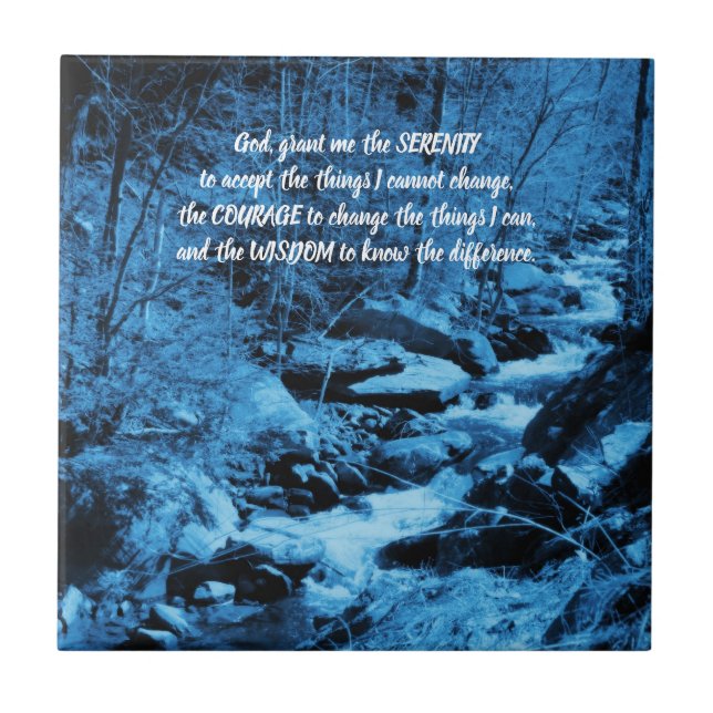 Serenity Prayer Blue Flowing Brook Inspirational  Fliese (Vorderseite)