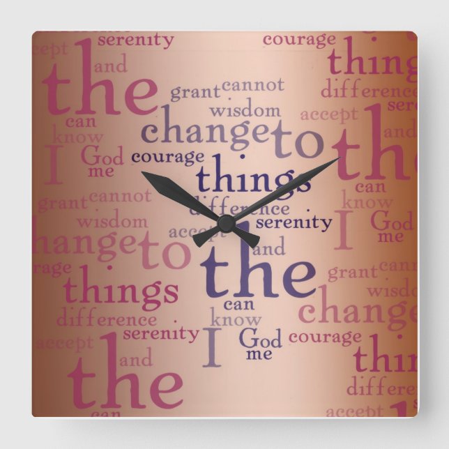 Serenity Prayer Collage Quadratische Wanduhr (Vorderseite)