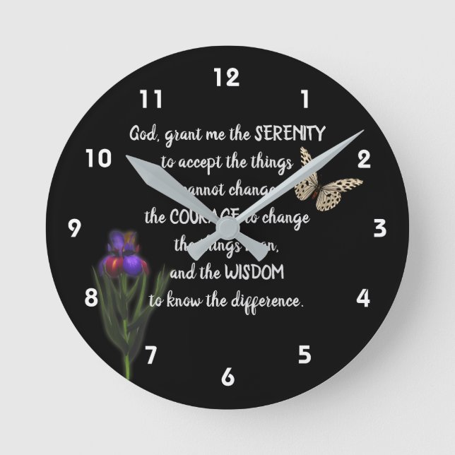 Serenity Prayer Flower Butterfly Inspirational   Runde Wanduhr (Vorderseite)