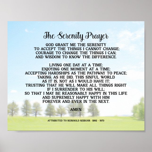 Serenity Prayer On Peaceful Landscape Art  Poster (Vorne)
