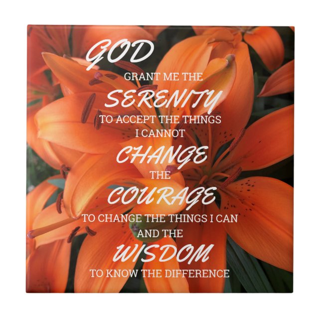 Serenity Prayer Orange Lily Blume Foto Fliese (Vorderseite)