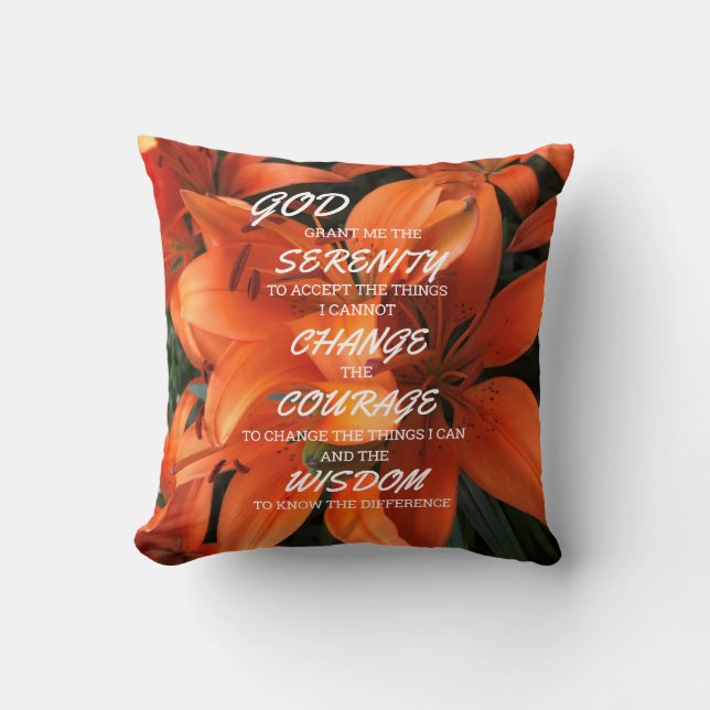 Serenity Prayer Orange Lily Blume Foto Kissen (Vorderseite)