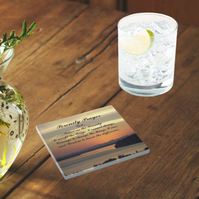 Serenity Prayer Orange Seascape Sunset Glasuntersetzer (In Situ)