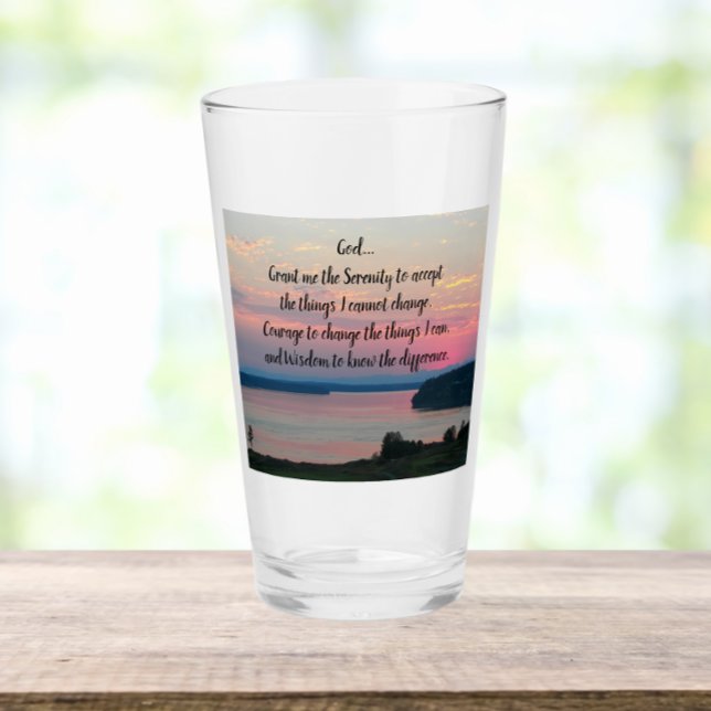 Serenity Prayer Pink Seascape Sunset Glas (In Situ)