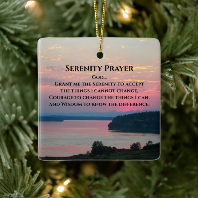 Serenity Prayer Pink Seascape Sunset Keramikornament (Baum)