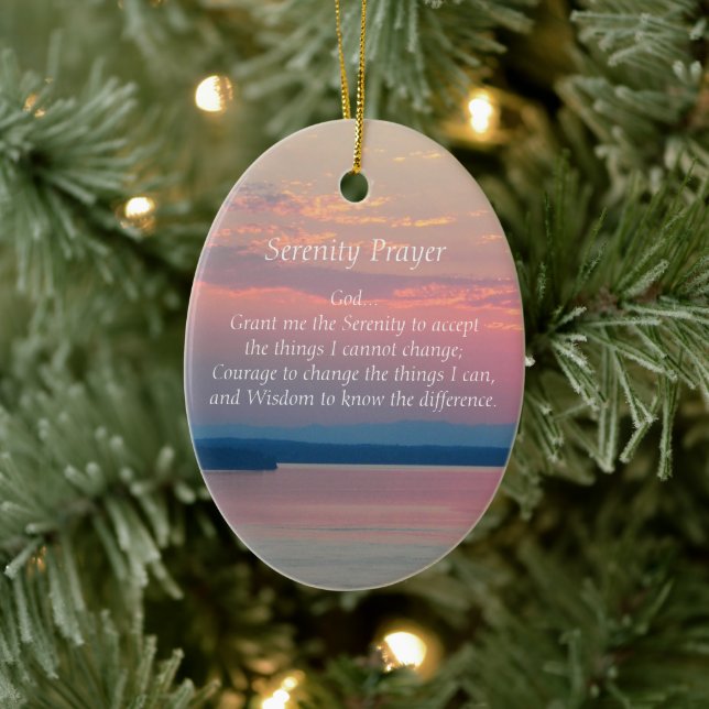 Serenity Prayer Pink Seascape Sunset Keramikornament (Baum)