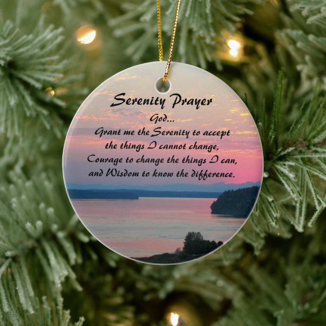 Serenity Prayer Pink Seascape Sunset Photo Keramik Ornament (Baum)
