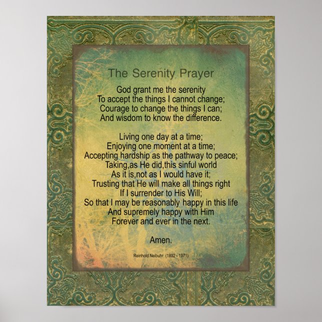 Serenity Prayer Quote Vintage Style Green Poster (Vorne)