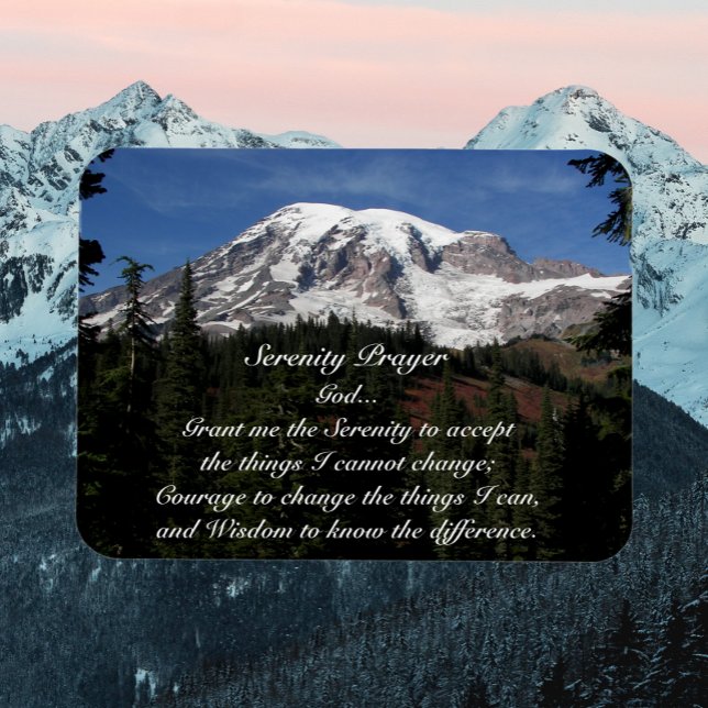 Serenity Prayer Rainier Foto Magnet (Mountains Background)
