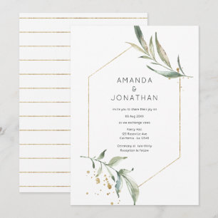 Serenity Simplistic Greenerity Geometric Wedding Einladung